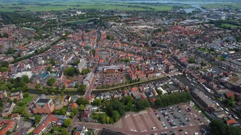 Aerial panorama of the old town of the city Sneek Stock Footage 283665053