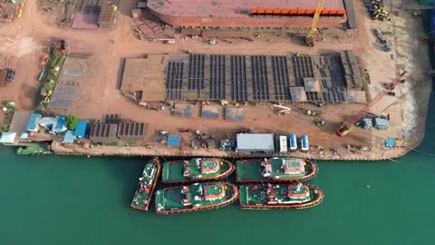 Aerial panorama showcasing extensive maritime industrial construction and b.. Stock Footage 325288741