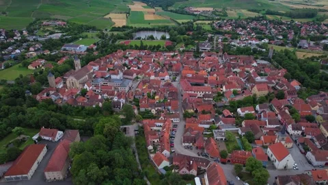Aerial panorama view around the old town of Iphofen Stock Footage 278690153