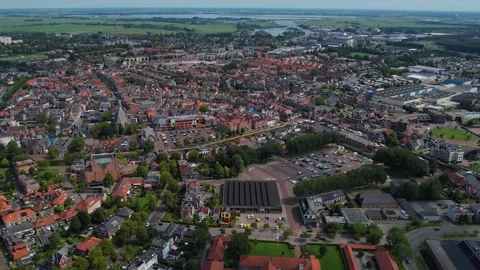 An aerial panorama view around the old town of  Sneek Stock Footage 283759986