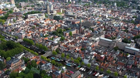 Aerial panorama view around the old town of  Groningen, Netherlands Vidéo 305067490