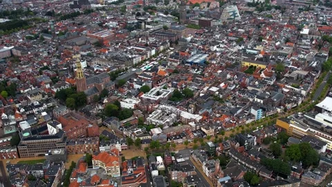 Aerial panorama view around the old town of  Groningen, Netherlands Vidéo 305072859