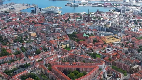 Aerial panorama view around the old town Aarhus Видео 305234864