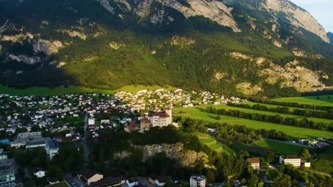 Aerial panorama view around the old town city Balzers 库存影片 337323357