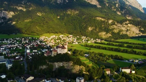 Aerial panorama view around the old town city Balzers, 9496 Видео 337323836