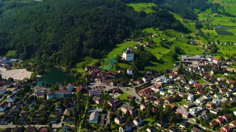 Aerial panorama view around the old town city Buchs  Видео 337323839