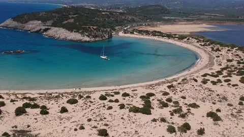 Aerial panorama view of the famous sandy beach of Voidokilia, Greece Stock Footage 153289728