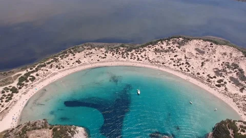 Aerial panorama view of the famous sandy beach of Voidokilia, Greece Stock Footage 153293403