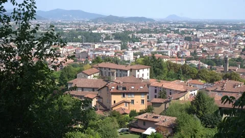 Aerial panorama view of the Lower Town of Bergamo Stock Footage 344780994