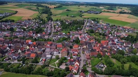 An aerial panorama view of the old town of the city Zaisenhausen Stock Footage 299565577