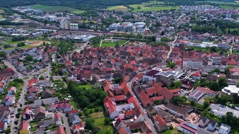 An aerial panorama view of the old town of the city Eppingen Stock Footage 299565637