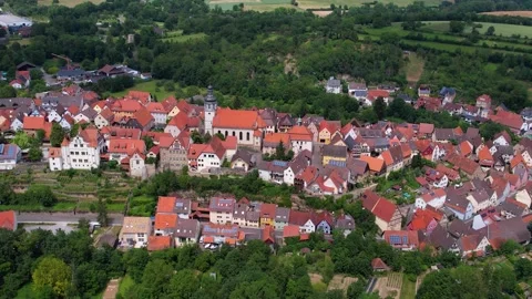 An aerial panorama view of the old town of the city Gochsheim Stock Footage 299567710