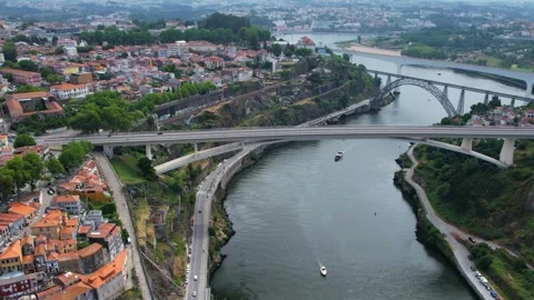 An aerial panorama view of the old town in the city Porto 库存影片 341421171