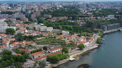 An aerial panorama view of the old town in the city Porto Stock Footage 341422341