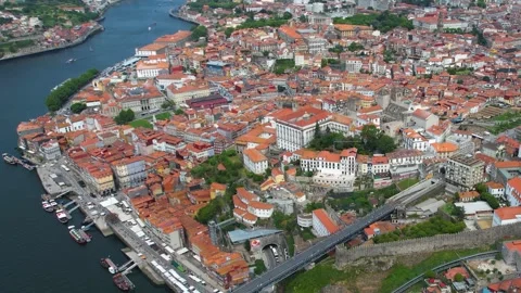 An aerial panorama view of the old town in the city Porto 库存影片 341422778
