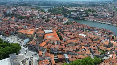 An aerial panorama view of the old town in the city Porto Stock Footage 341423391
