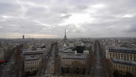 Aerial Panorama view on Paris Eiffel Tower - Tour Eiffel in France from above Video stock 100821954