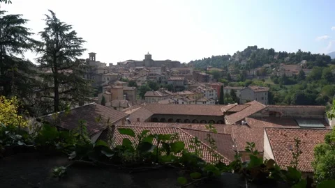 Aerial panorama view of the Upper Town (Citta Alta) of Bergamo Stock Footage 344780989