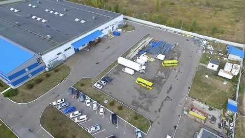 Aerial panorama of warehouse storage building exterior HD Industrial video Stock Footage 72219161