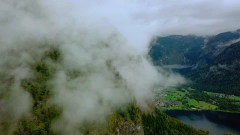Aerial panorami view from drone at the mountains in clouds. Austria nature. 4K Video stock 99200064