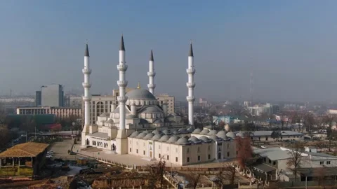 Aerial panoramic and internal view of the central Mosque Al-Sarakhsi . Stock-Footage 237425916