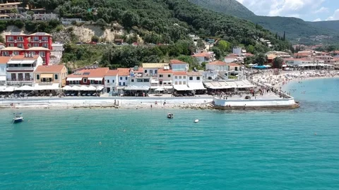 Aerial panoramic cityscape view over Parga coastal city in Epirus, Greece Stock Footage 152837807