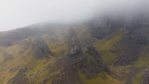 Aerial panoramic drone footage of the Old Man of Storr, Isle of Skye, Scotland Stock Footage 334436700