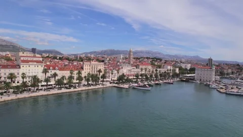 Aerial panoramic drone view of Croatian city of Split and Cathedral of Saint Video stock 242877962