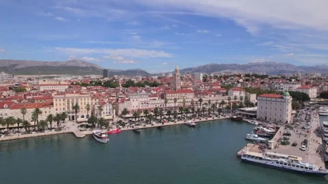 Aerial panoramic drone view of Croatian city of Split and Cathedral of Saint Video stock 242877970