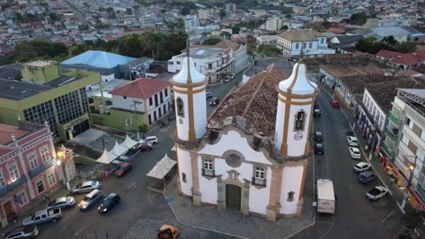 Aerial panoramic flight of Our Lady of Oliveira Church Stock Footage 336757289