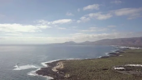 Aerial panoramic footage camera flight along the ocean coast in the good weather Stock Footage 85019079