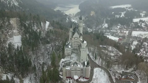 Aerial panoramic footage camera flight above the Neuschwanstein castle Stock Footage 86112656
