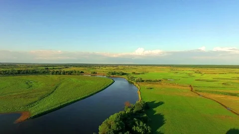 Aerial panoramic landscape with river Stock Footage 101301326