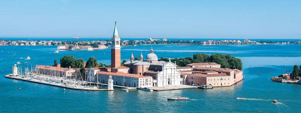 Aerial panoramic shot of the Cini Foundation in Venice Stock Photos