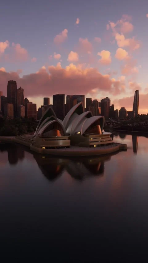 Aerial panoramic sunset view of the Sydney Opera House over the Harbor Bridge 库存影片 284464964