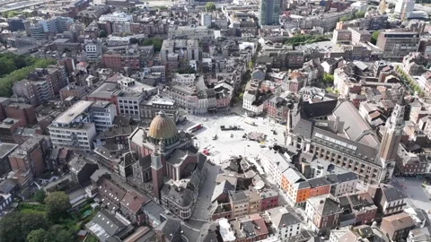 Aerial Panoramic time lapse drone view over the Old town of Charleroi, Belgium. Stock Footage 284852649
