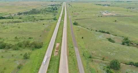 Aerial panoramic view 40 highway with near Shamrock Texas USA Stock Footage 157691353