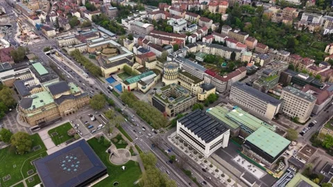 Aerial panoramic view above the capital city Stuttgart Видео 344692607