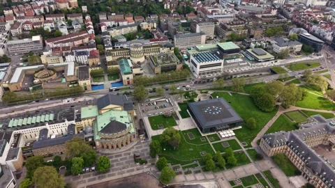 Aerial panoramic view above the capital city Stuttgart Видео 344692655