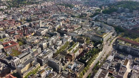 Aerial panoramic view above the capital city Stuttgart Stock Footage 344694005