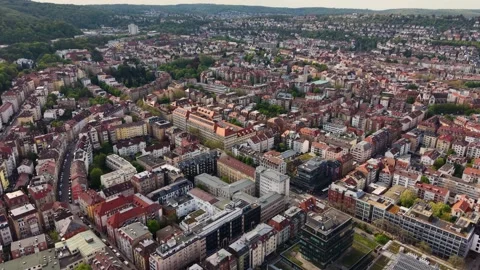 Aerial panoramic view above the capital city Stuttgart Stock Footage 344694073
