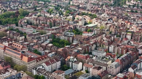 Aerial panoramic view above the capital city Stuttgart Stock Footage 344694075
