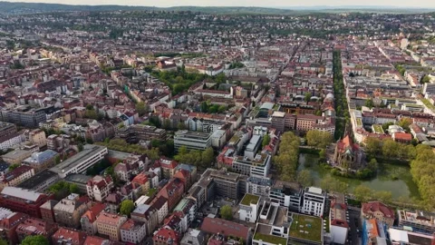 Aerial panoramic view above the capital city Stuttgart Stock Footage 344694083