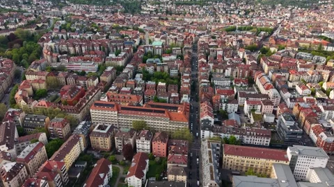 Aerial panoramic view above the capital city Stuttgart Stock Footage 344694121