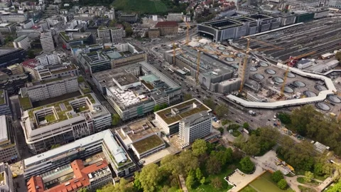 Aerial panoramic view above the capital city Stuttgart Stock Footage 344694239