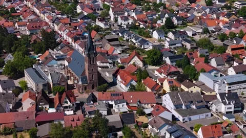 Aerial panoramic view above the city Reilingen Видео 344697701