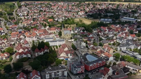 Aerial panoramic view above the city Bad Rappenau 動画素材 344818878