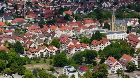 Aerial panoramic view above the city Bad Rappenau Vidéo 344818958