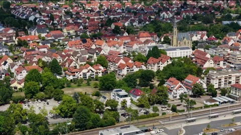Aerial panoramic view above the city Bad Rappenau Видео 344818959
