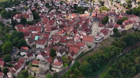 Aerial panoramic view above the city Bad Wimpfen 動画素材 344819221